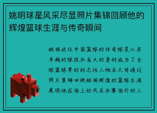 姚明球星风采尽显照片集锦回顾他的辉煌篮球生涯与传奇瞬间